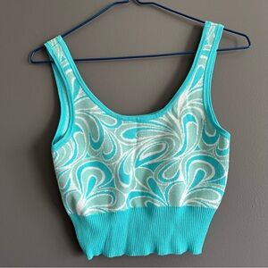 Garage Turquoise and White Swirl Crop Top
